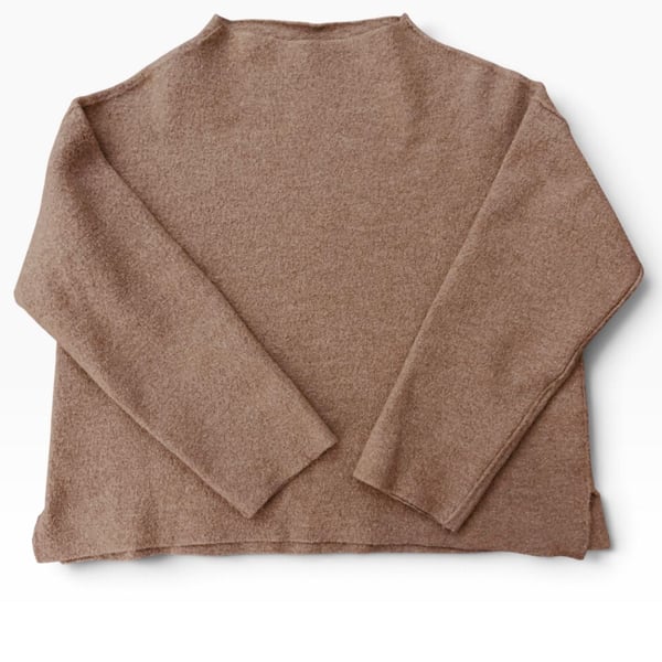 Eileen Fisher Wool Semi-Cropped Sweater Size XS Brown Mock Neck 100% Wool