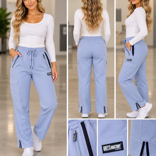 Grey's Anatomy Impact Scrub Pants Blue Cargo Drawstring Women’s XS