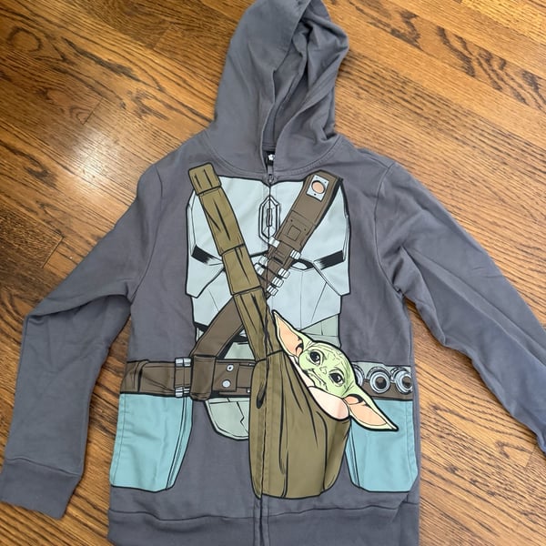 Star Wars The Mandalorian Grogu Hoodie Size youth M Gray Full Zip
