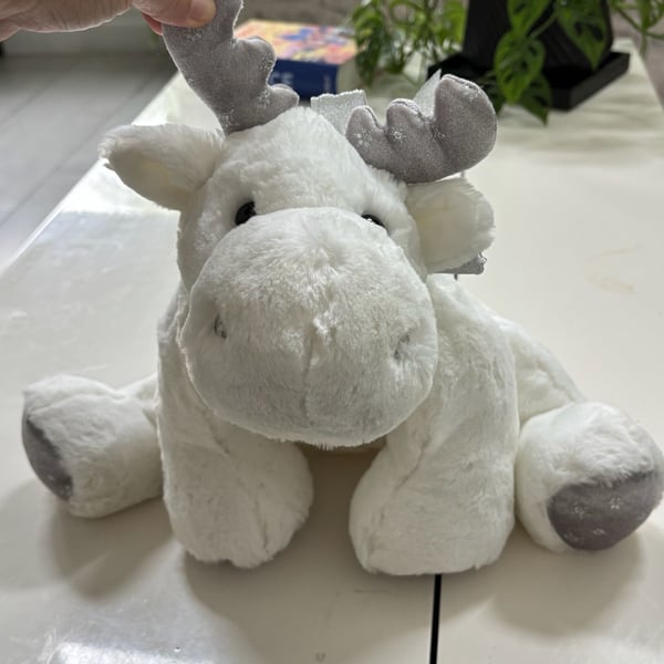 Aurora White Moose 15” Plush Toy Silver Antlers Bow