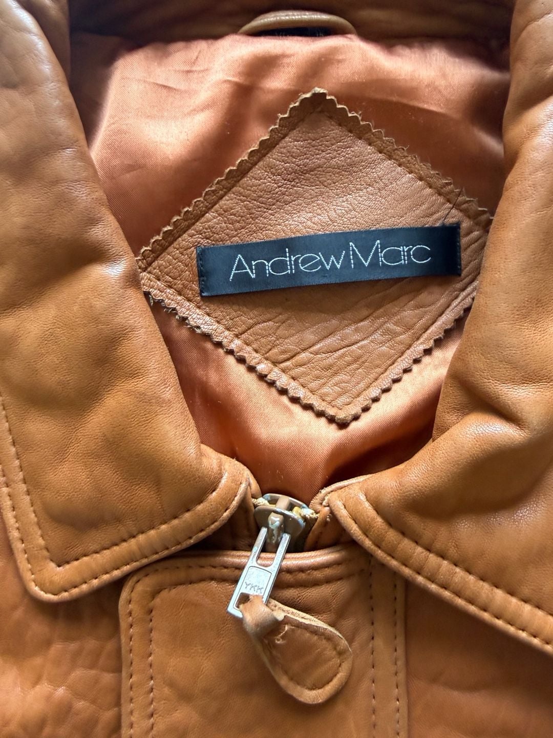 Vintage Andrew Marc Leather Parka Jacket Coat Heavyweight Brown Cognac XL 7