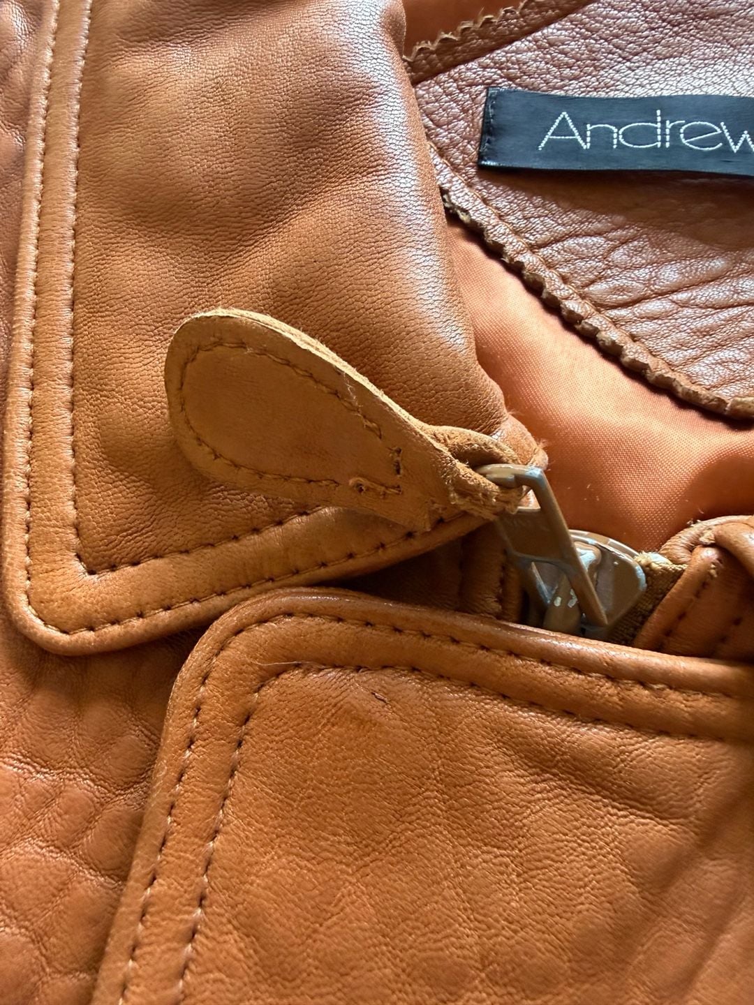 Vintage Andrew Marc Leather Parka Jacket Coat Heavyweight Brown Cognac XL 8