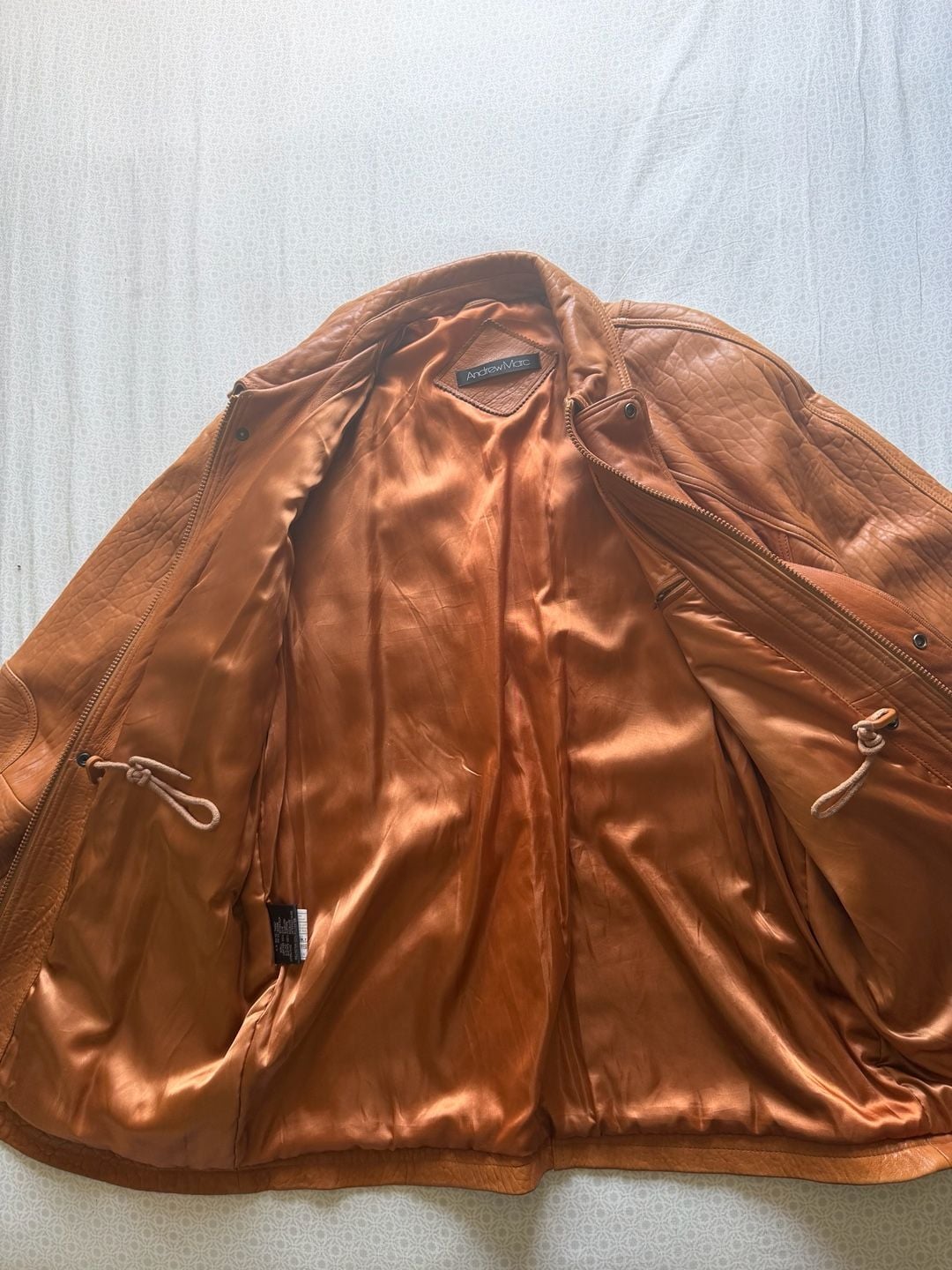 Vintage Andrew Marc Leather Parka Jacket Coat Heavyweight Brown Cognac XL 10