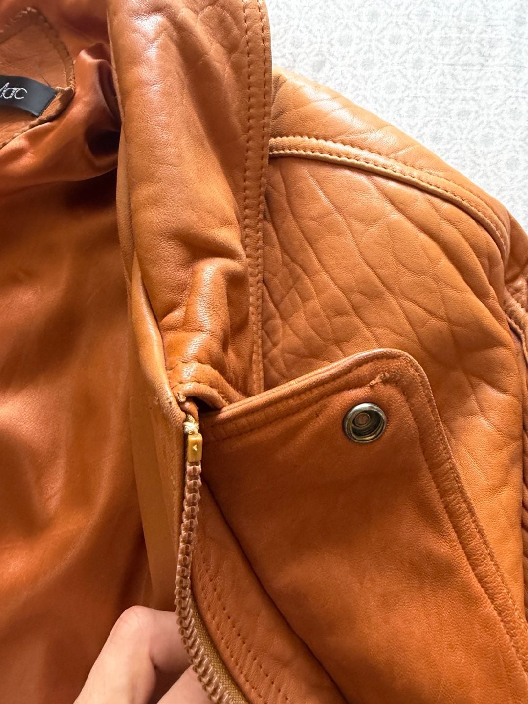Vintage Andrew Marc Leather Parka Jacket Coat Heavyweight Brown Cognac XL 19