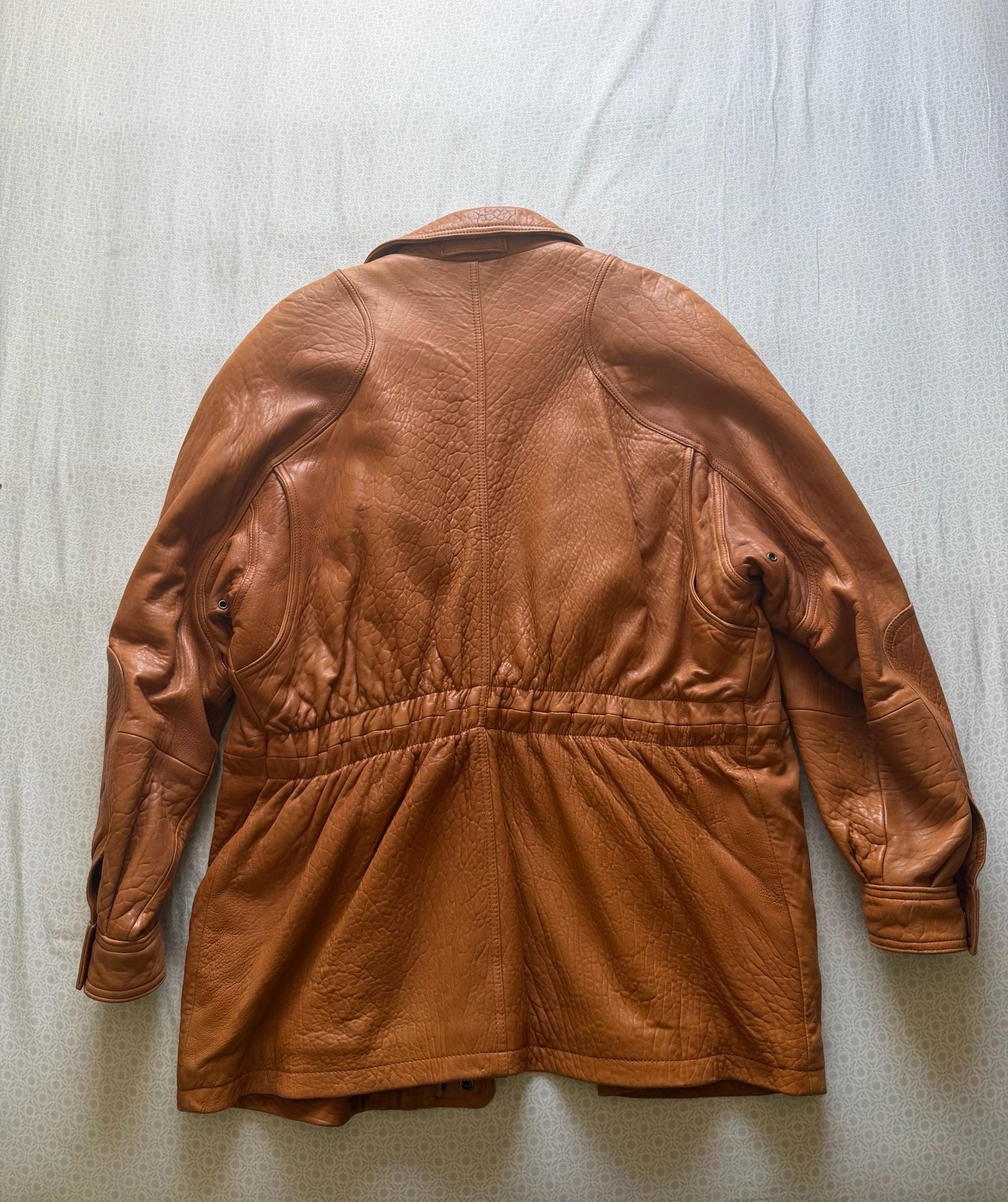 Vintage Andrew Marc Leather Parka Jacket Coat Heavyweight Brown Cognac XL 20