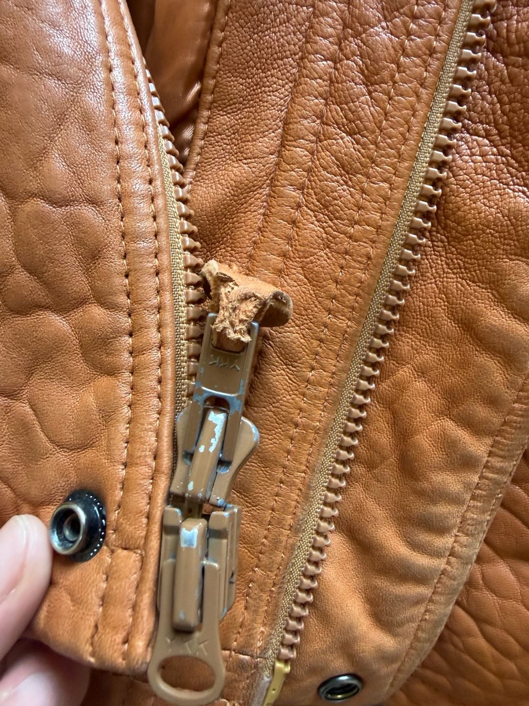 Vintage Andrew Marc Leather Parka Jacket Coat Heavyweight Brown Cognac XL 25