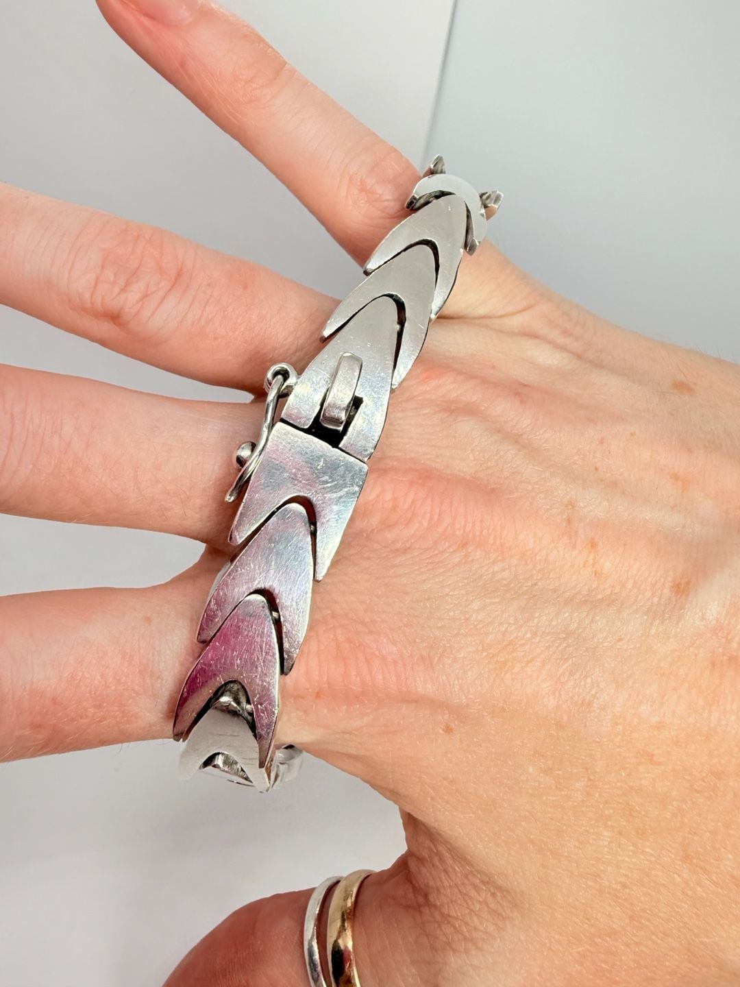 Vintage Sterling Silver Taxco Flat Domed Wide Curb Link Statement Bracelet! 10