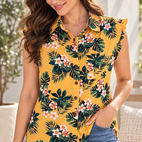 LT23 XS No Boundaries Tropical Floral Button Front Blouse
