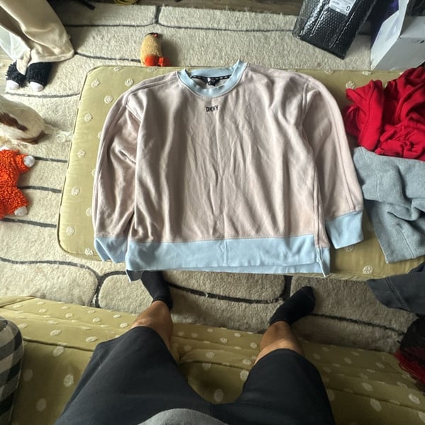 DKNY Sweatshirt Size L Pink Blue Logo Crewneck Pullover