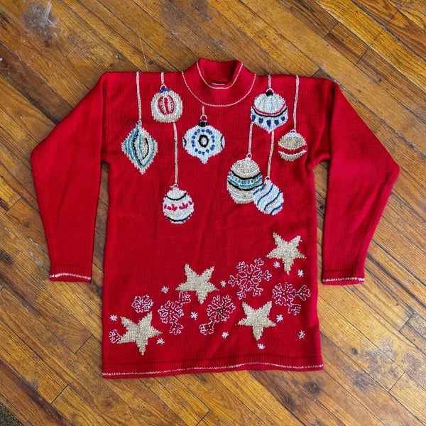 Dana Scott Christmas Ornament Sweater Size M Red Ugly Holiday