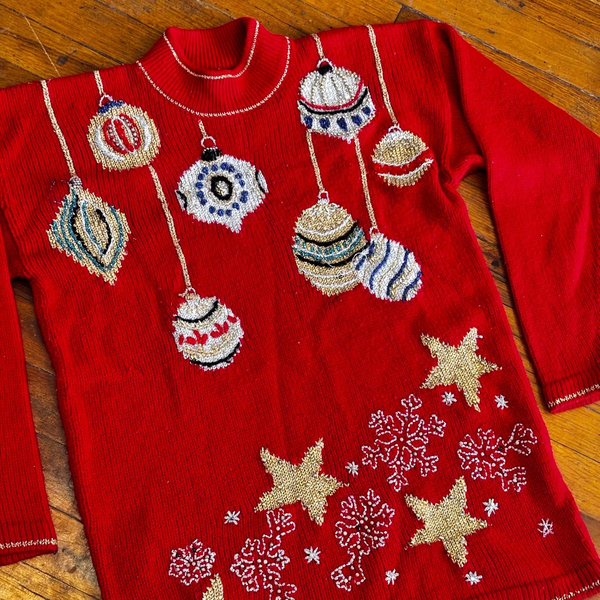 Dana Scott Christmas Ornament Sweater Size M Red Ugly Holiday 3