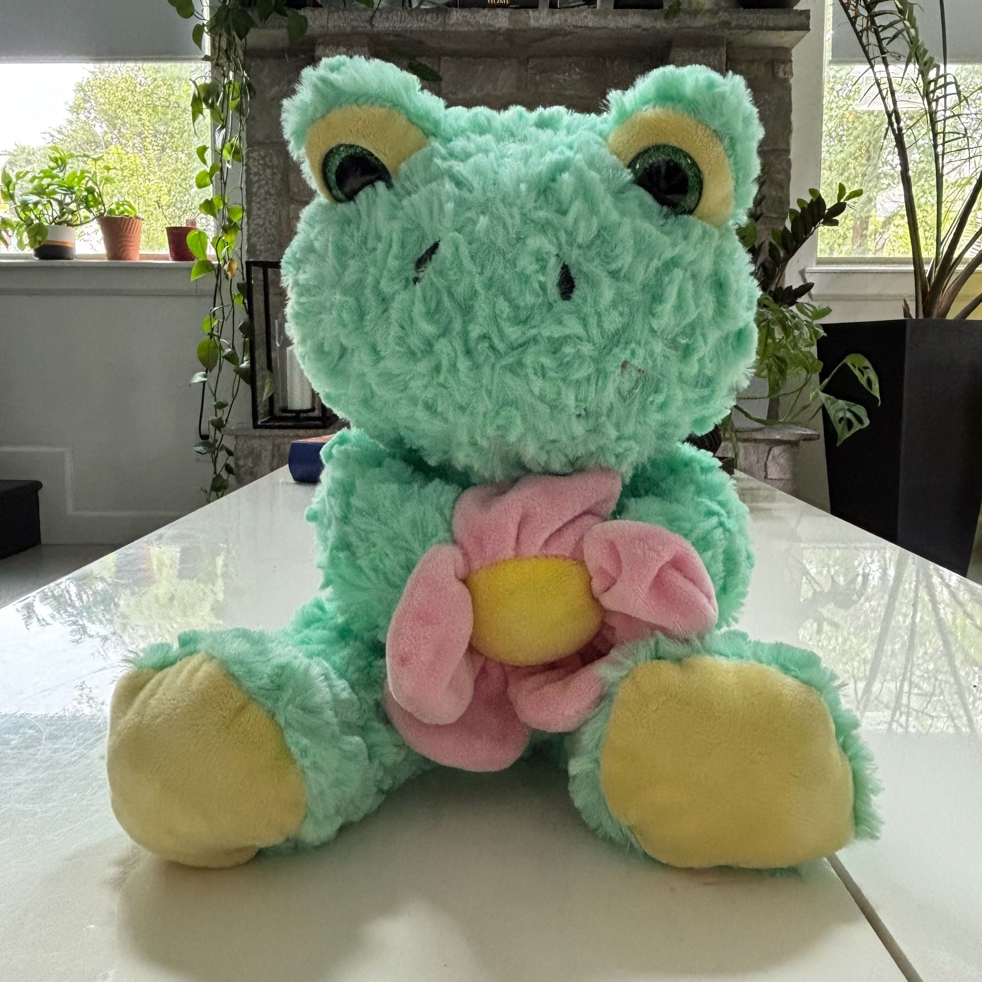 Hugfun Green Frog 12 Inch Holding Pink Flower Plush Stuffed Animal 1