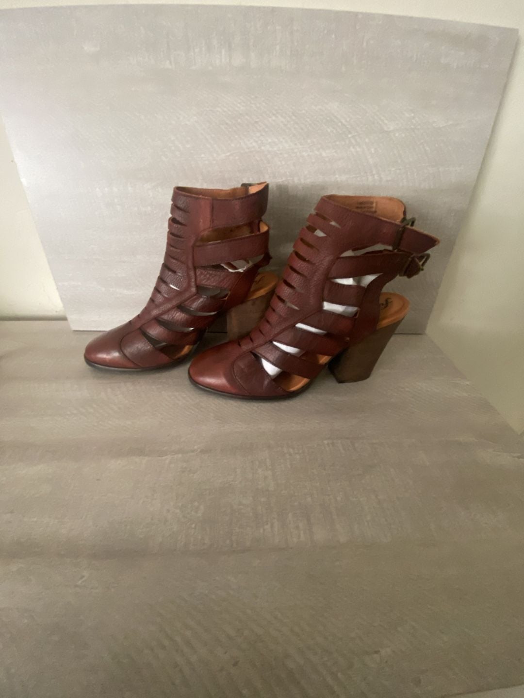 Free People Hayes Brown Leather Block Heel Strappy Buckle Bootie 4