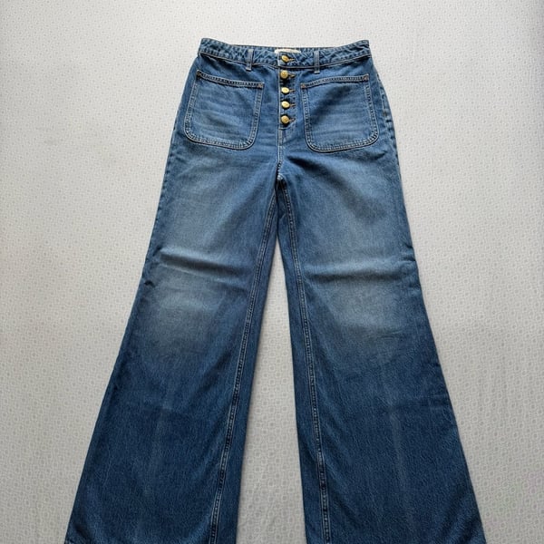 Ulla Johnson The Lou Wide Leg Jeans Button Fly High Rise Denim Women's Size 29