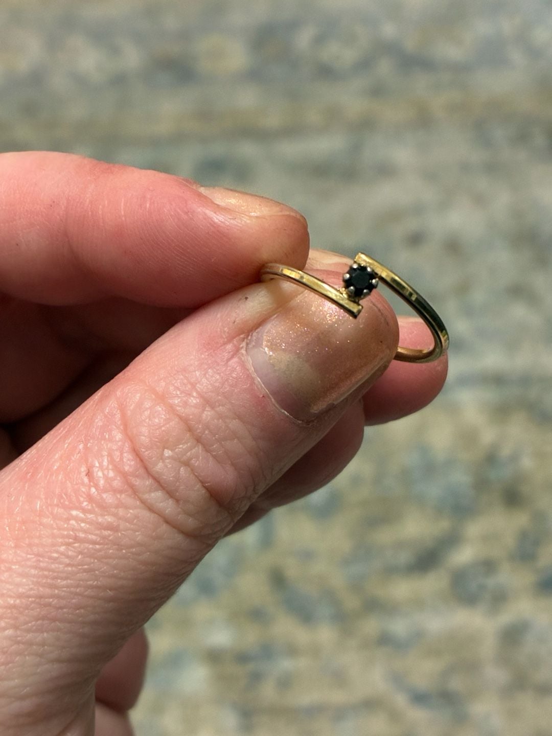 Gold Tone Black Stone Crossover Ring 4