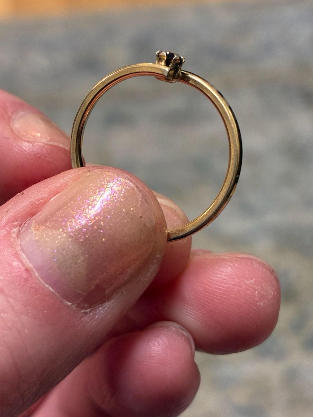 Gold Tone Black Stone Crossover Ring 9