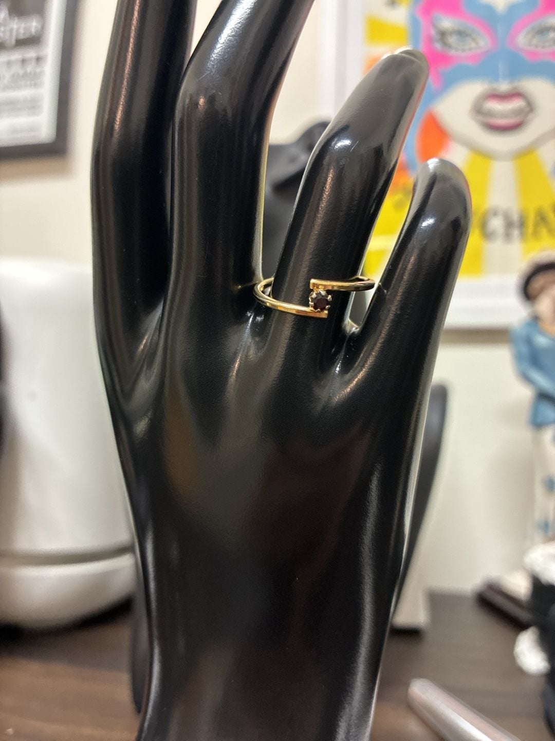 Gold Tone Black Stone Crossover Ring 2