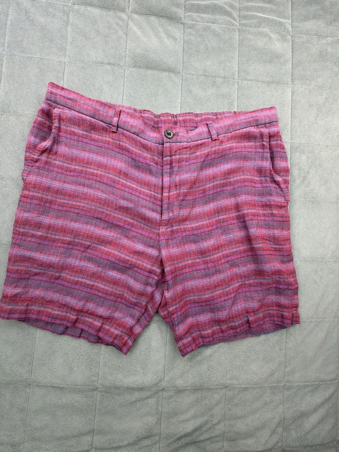 Baird Mcnutt Murano Alex Fit Shorts Size 38 Striped 100% Linen Stretch waistband 2