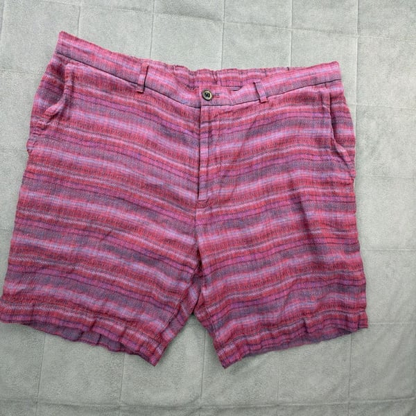 Baird Mcnutt Murano Alex Fit Shorts Size 38 Striped 100% Linen Stretch waistband