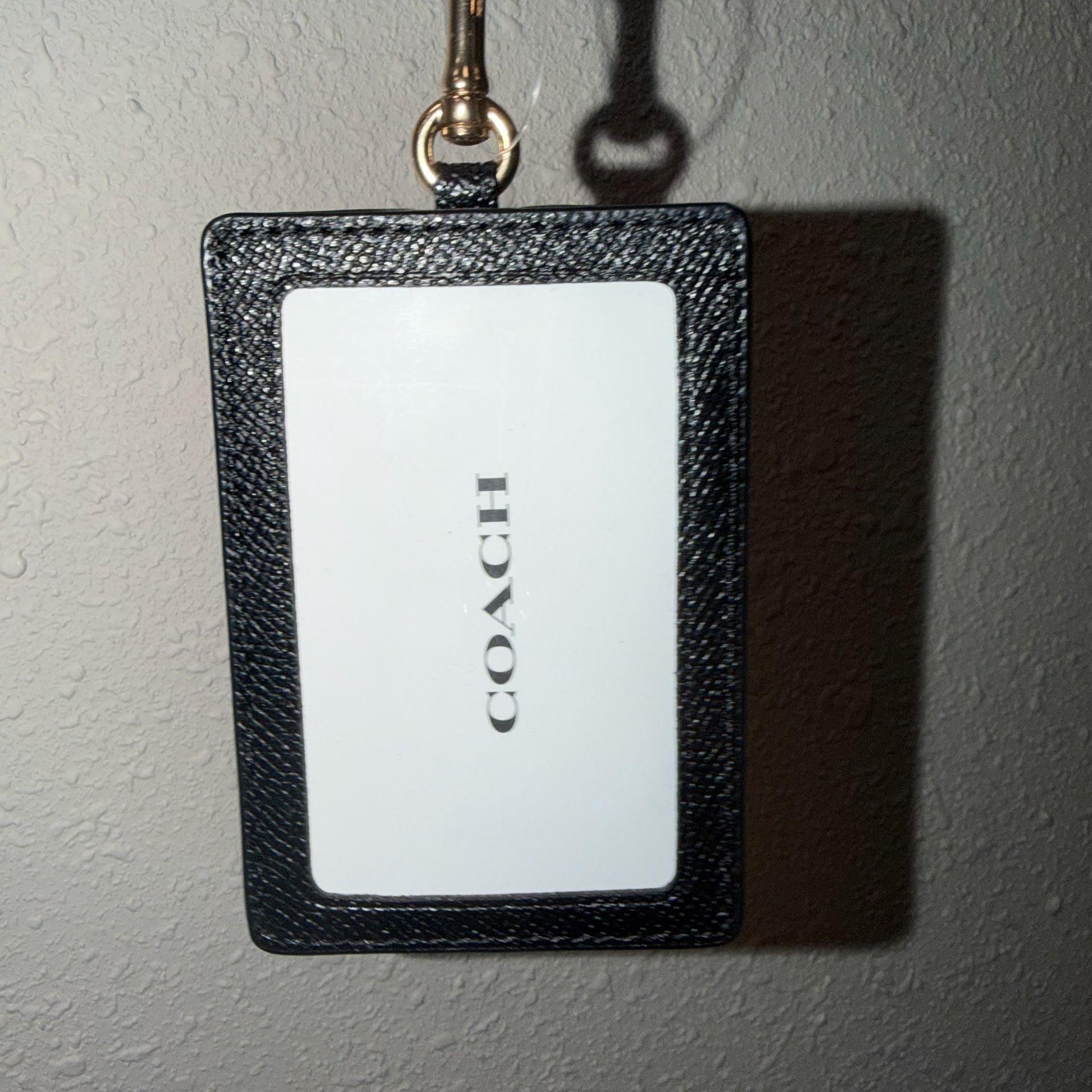Coach Crossgrain Leather ID Lanyard Badge Holder Black 2