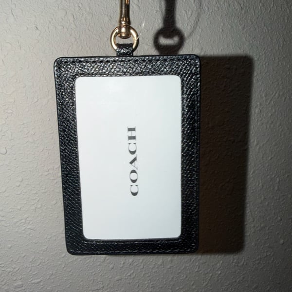 Coach Crossgrain Leather ID Lanyard Badge Holder Black