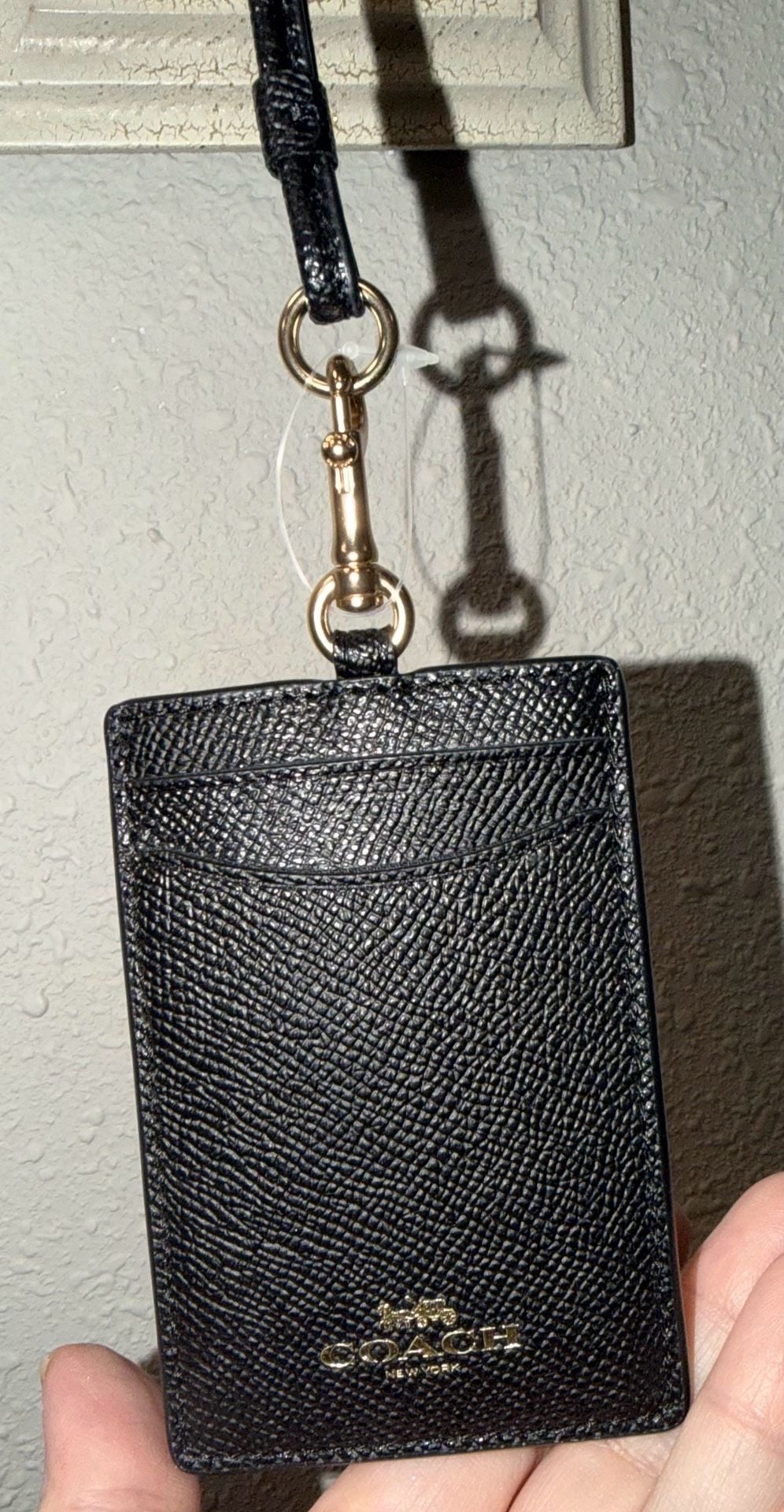 Coach Crossgrain Leather ID Lanyard Badge Holder Black 4
