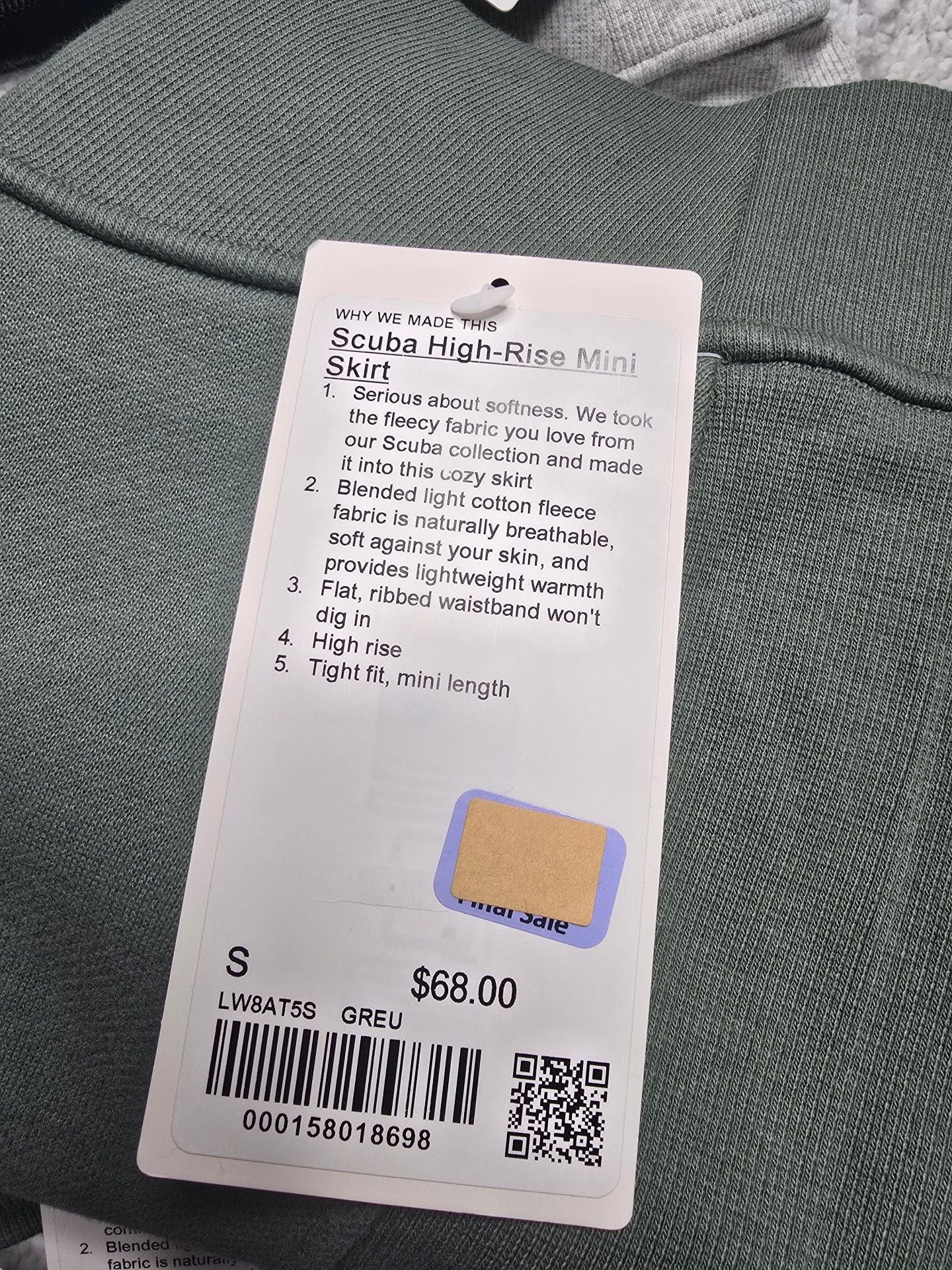 218 Lululemon Scuba High-Rise Mini Skirt SMALL Grey Eucalyptus 5