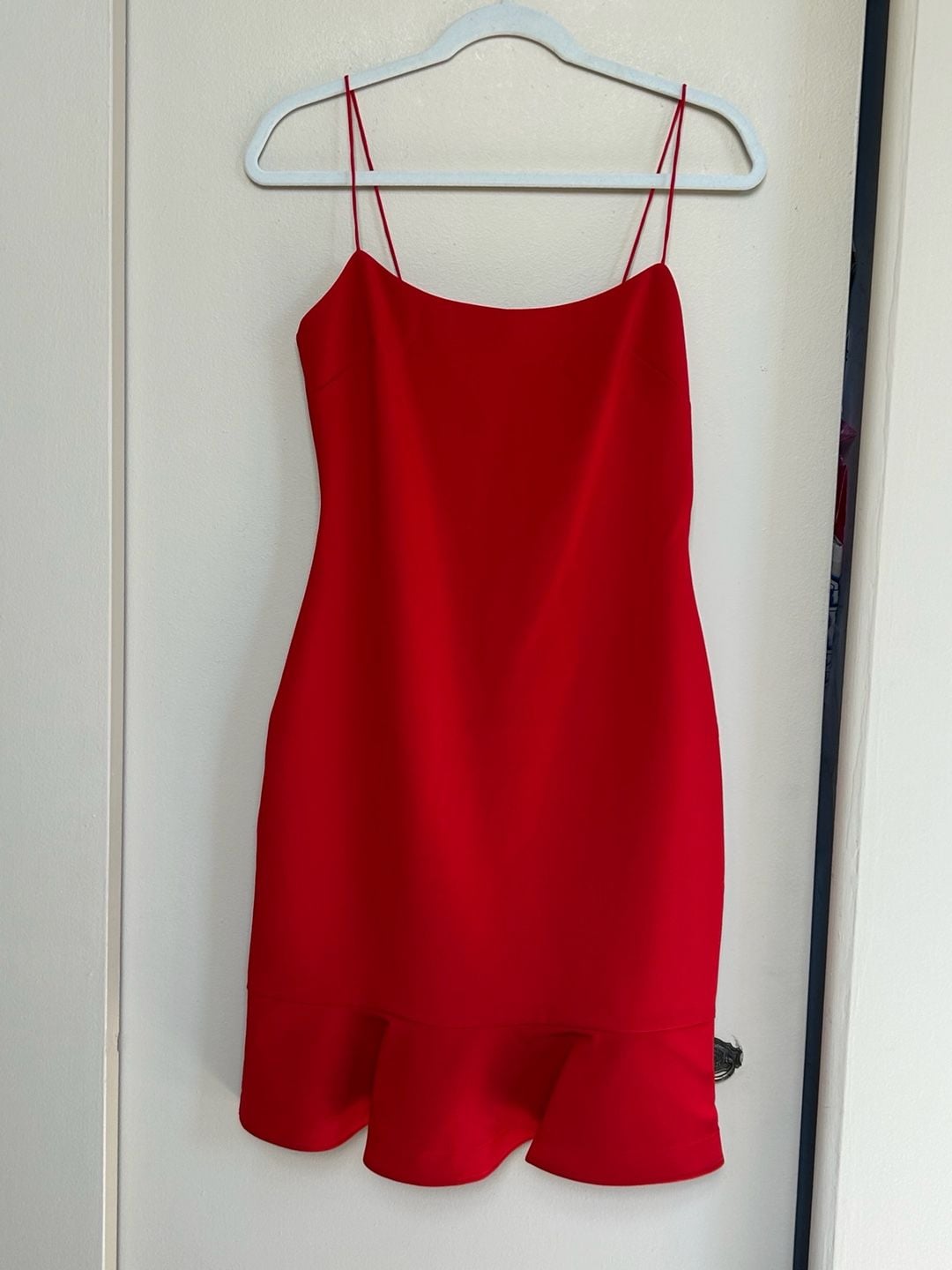 Likely Banks Ruffle Hem Mini Dress Size 4 Red Spaghetti Strap 2