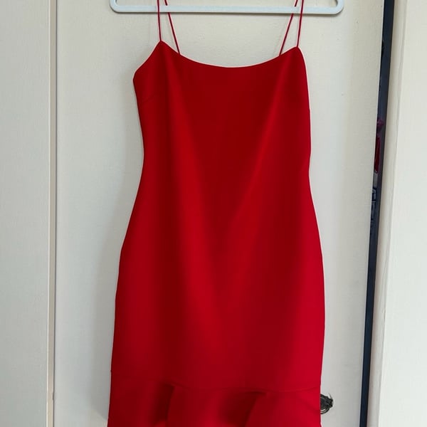 Likely Banks Ruffle Hem Mini Dress Size 4 Red Spaghetti Strap