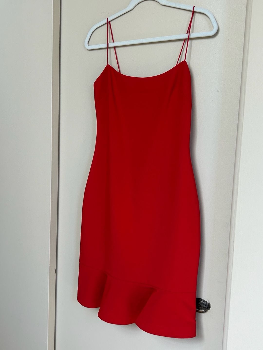 Likely Banks Ruffle Hem Mini Dress Size 4 Red Spaghetti Strap 3