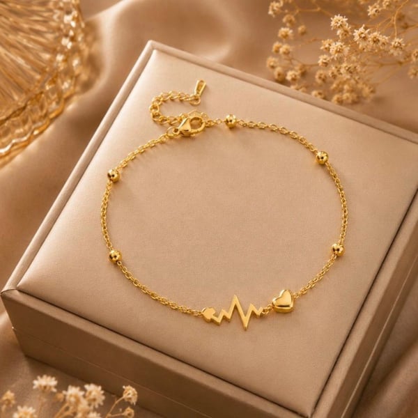 Gold Heart Electrocardiogram Anklet EKG Beat Chain