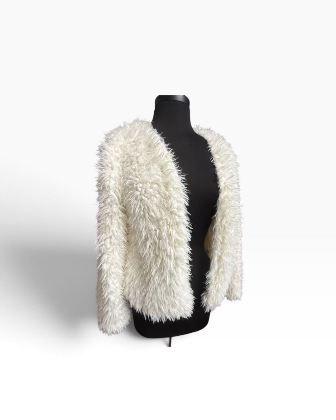 H&M Girls Ivory Faux Fur Shaggy Jacket Youth Size 14 Open Front Coat 8