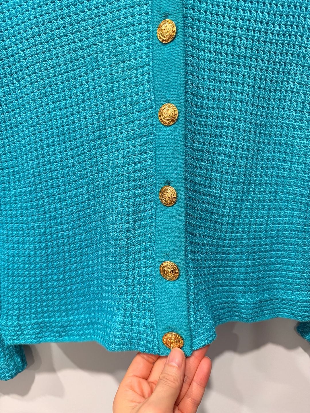St. John Collection Cardigan Size 6 Teal Gold Buttons 5