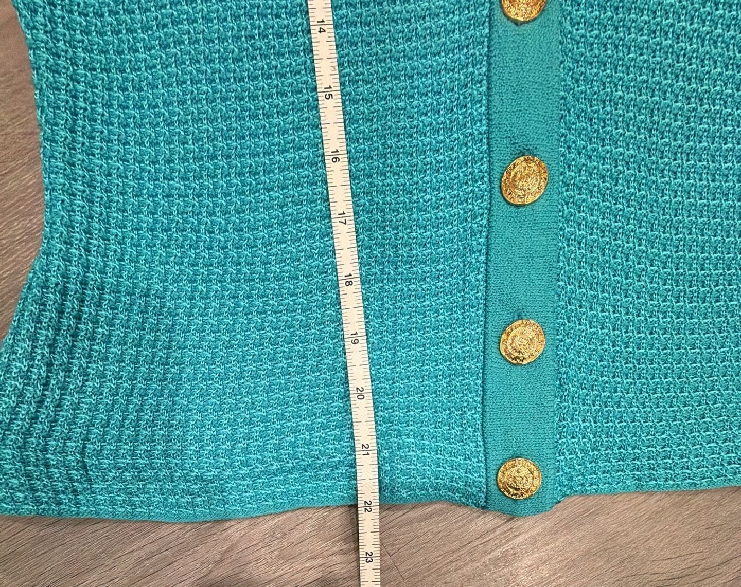 St. John Collection Cardigan Size 6 Teal Gold Buttons 7