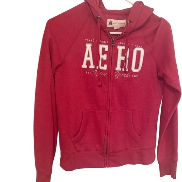 Aeropostale Full-Zip Hoodie Size XS Red Graphic Logo 1987