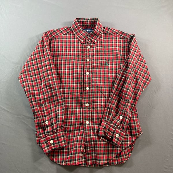 Ralph Lauren Youth Red Green Tartan Plaid Button Down Shirt Size 8/10