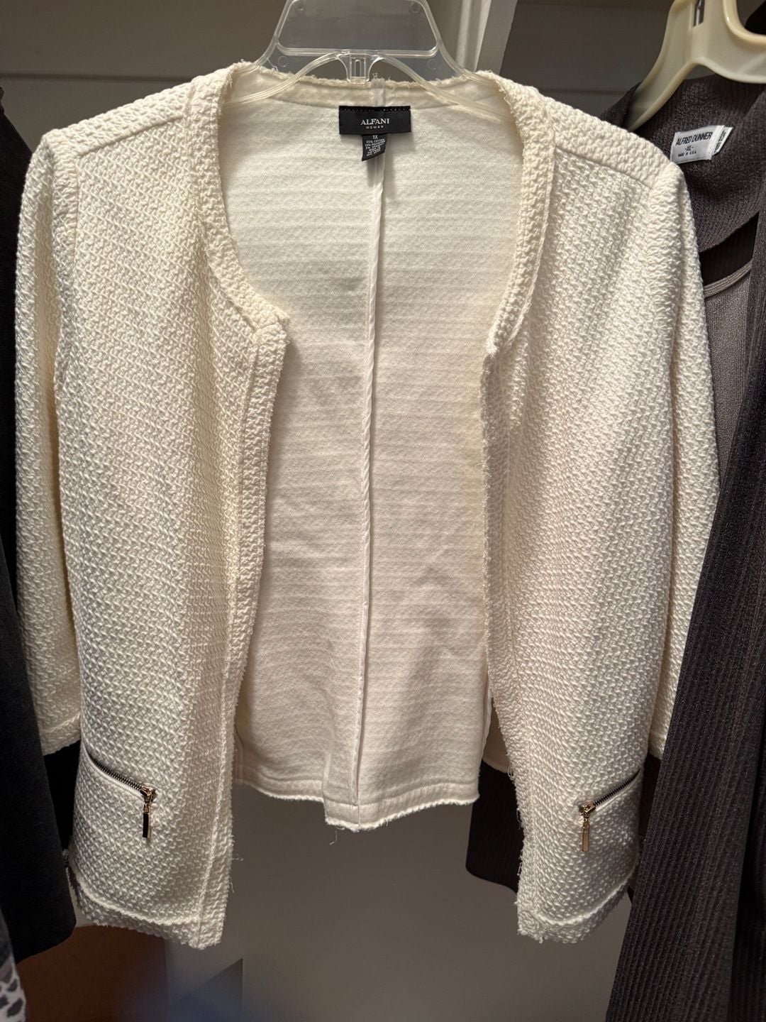 Alfani Textured Jacket Size 1X Cream Open Front 2