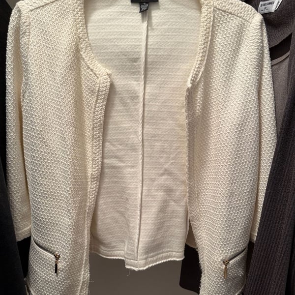 Alfani Textured Jacket Size 1X Cream Open Front