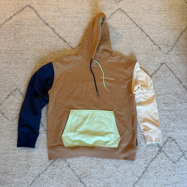 Scotch & Soda Colorblock Pullover Hoodie Men’s XL Brown Navy Cream Mint