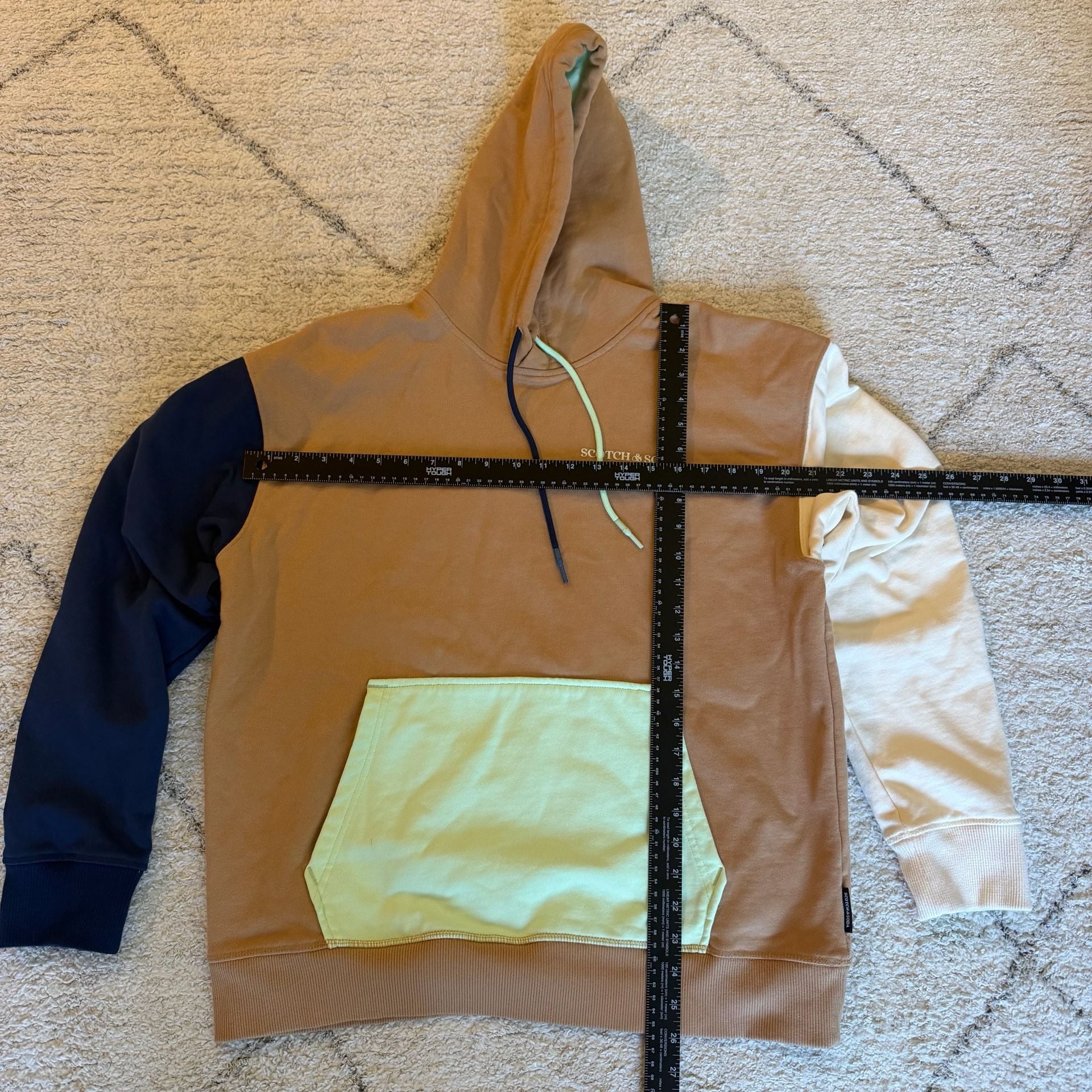 Scotch & Soda Colorblock Pullover Hoodie Men’s XL Brown Navy Cream Mint 3