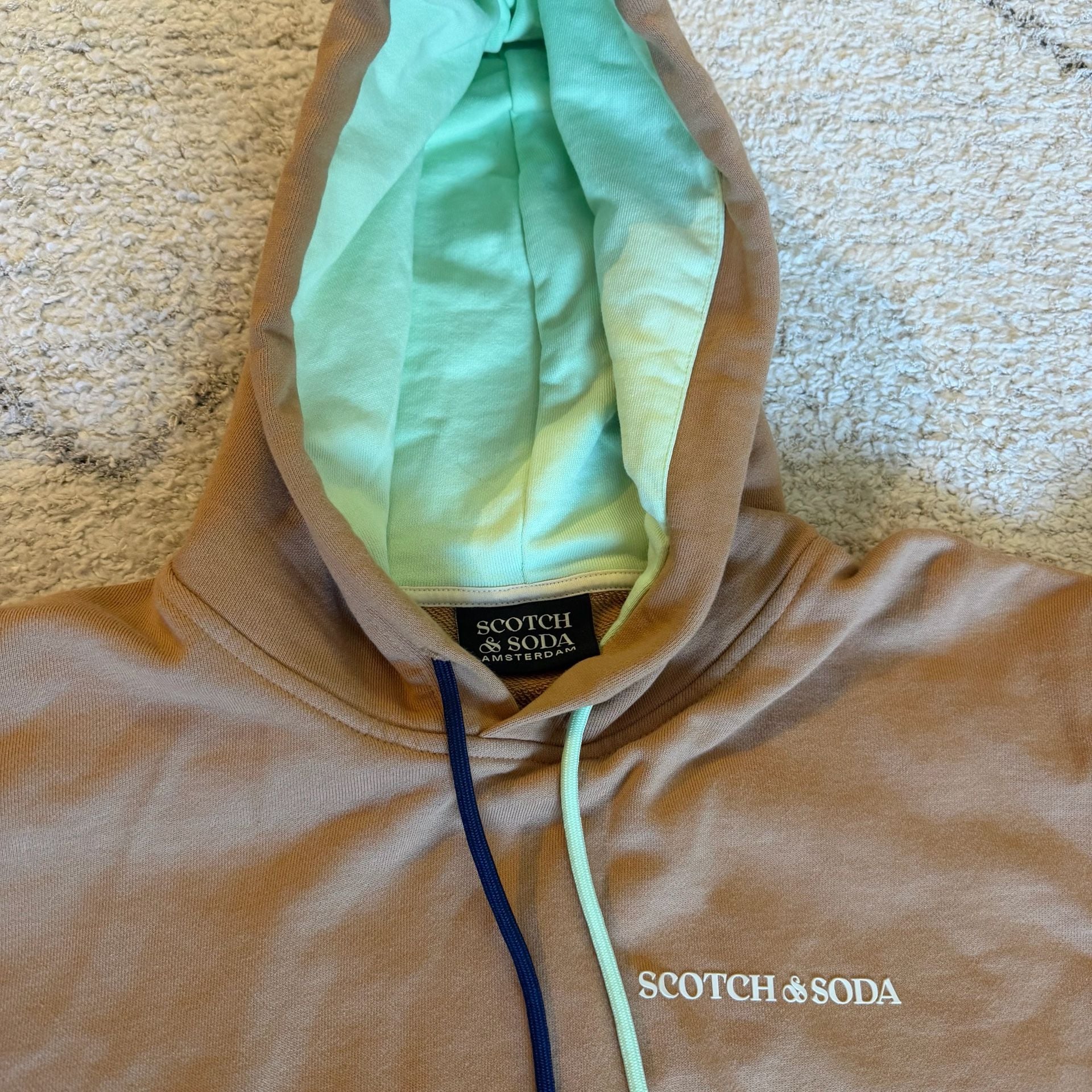 Scotch & Soda Colorblock Pullover Hoodie Men’s XL Brown Navy Cream Mint 6