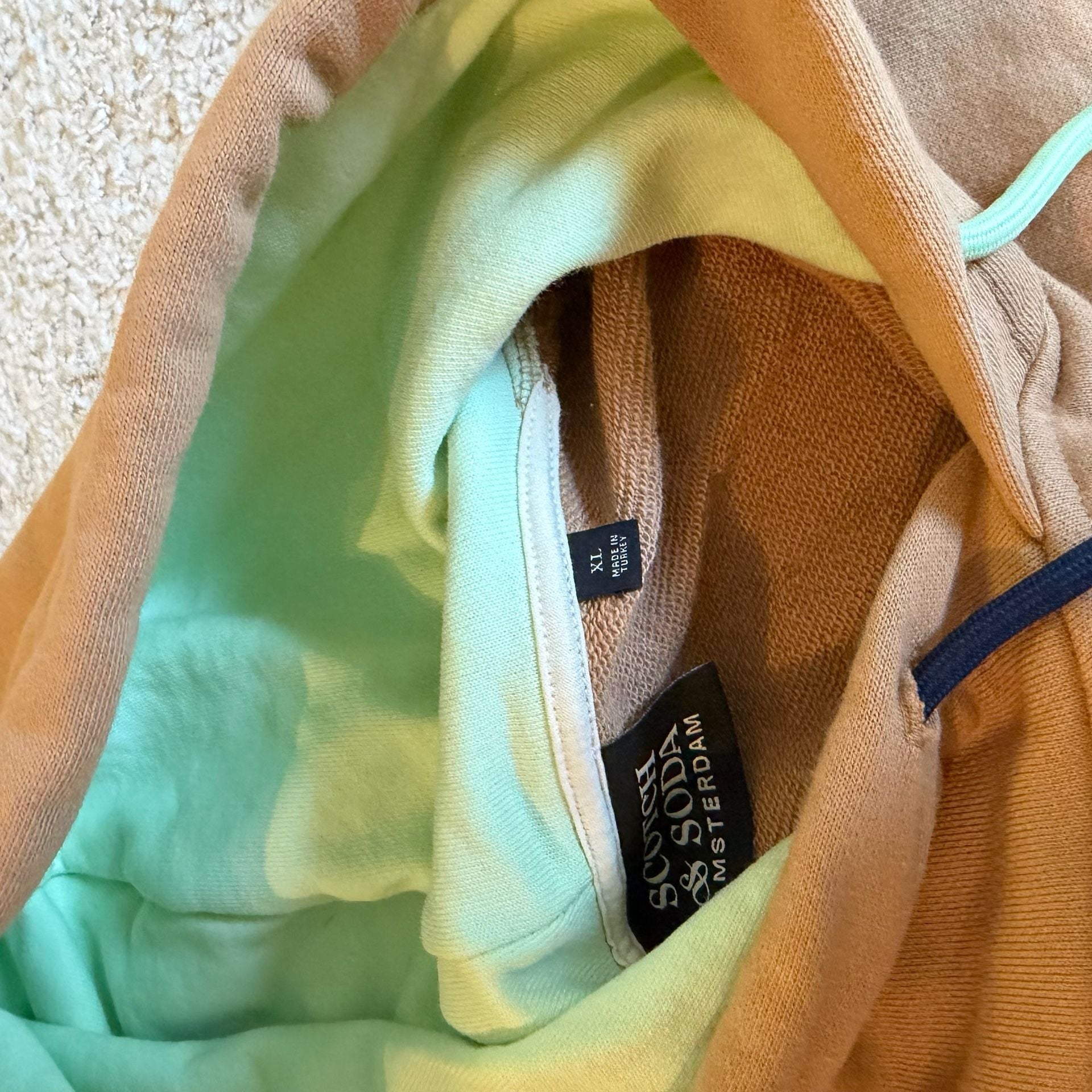 Scotch & Soda Colorblock Pullover Hoodie Men’s XL Brown Navy Cream Mint 7