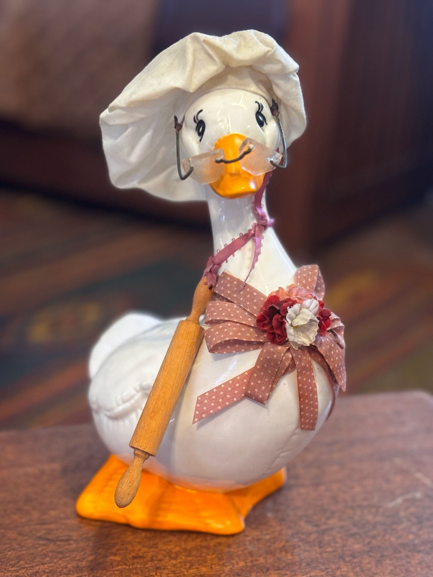 Vintage ‘80s Ceramic Chef Goose Figurine w/ Chef Hat, Rolling Pin & Glasses 1