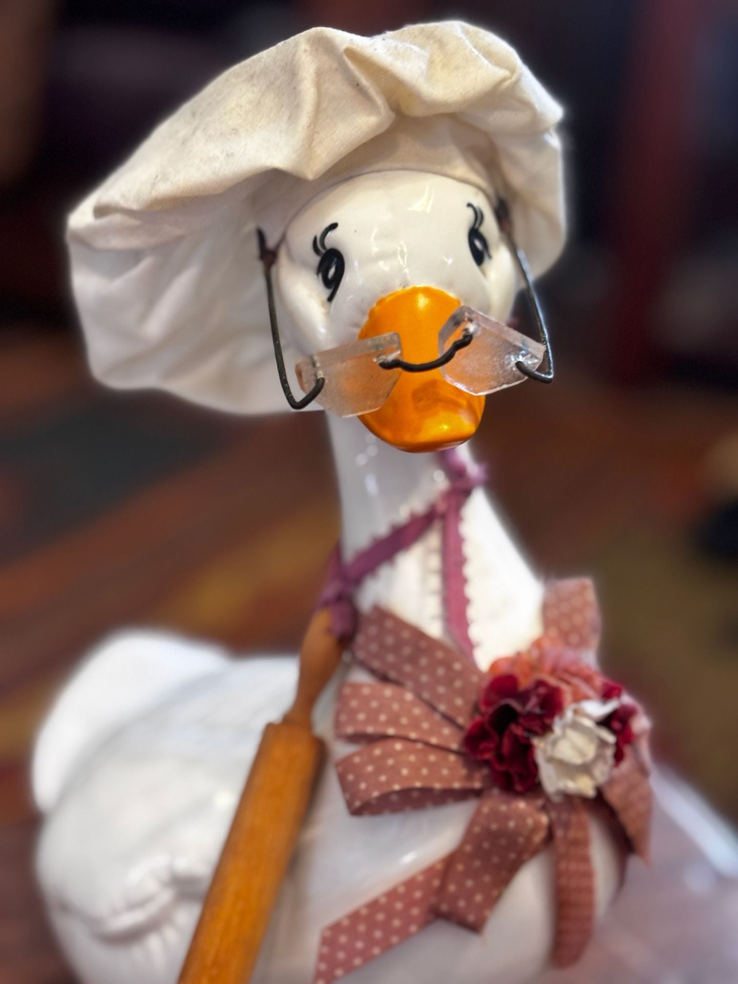 Vintage ‘80s Ceramic Chef Goose Figurine w/ Chef Hat, Rolling Pin & Glasses 2