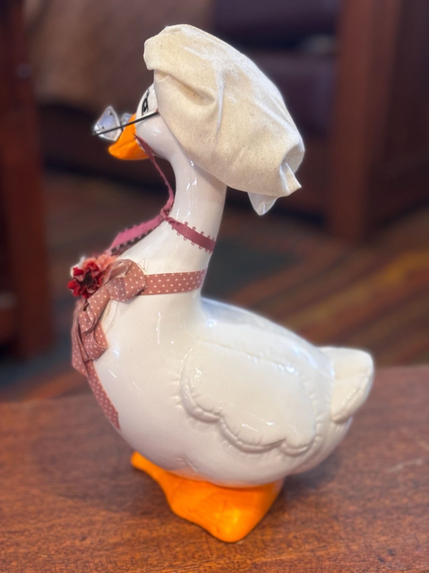 Vintage ‘80s Ceramic Chef Goose Figurine w/ Chef Hat, Rolling Pin & Glasses 4
