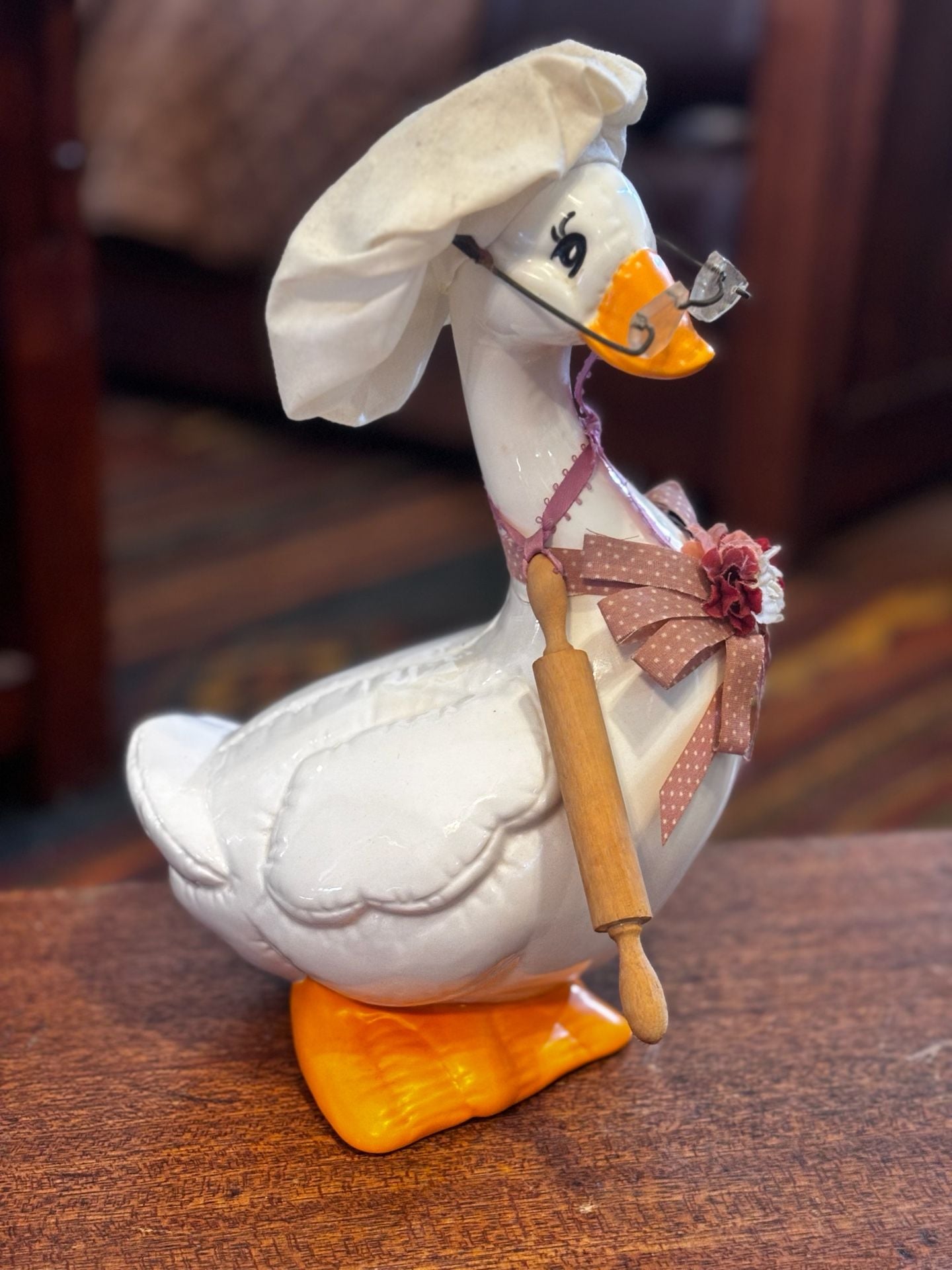 Vintage ‘80s Ceramic Chef Goose Figurine w/ Chef Hat, Rolling Pin & Glasses 6