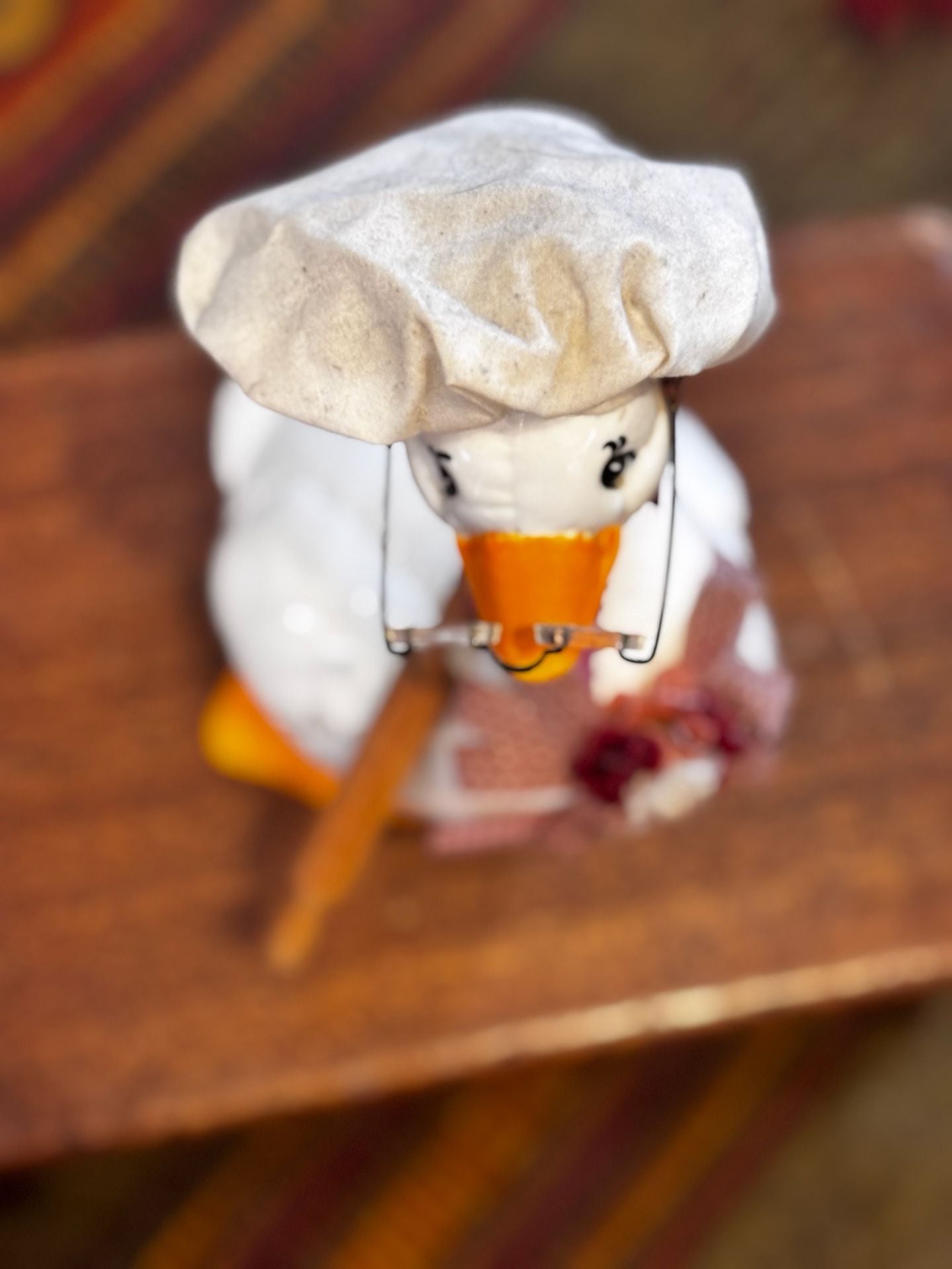 Vintage ‘80s Ceramic Chef Goose Figurine w/ Chef Hat, Rolling Pin & Glasses 8