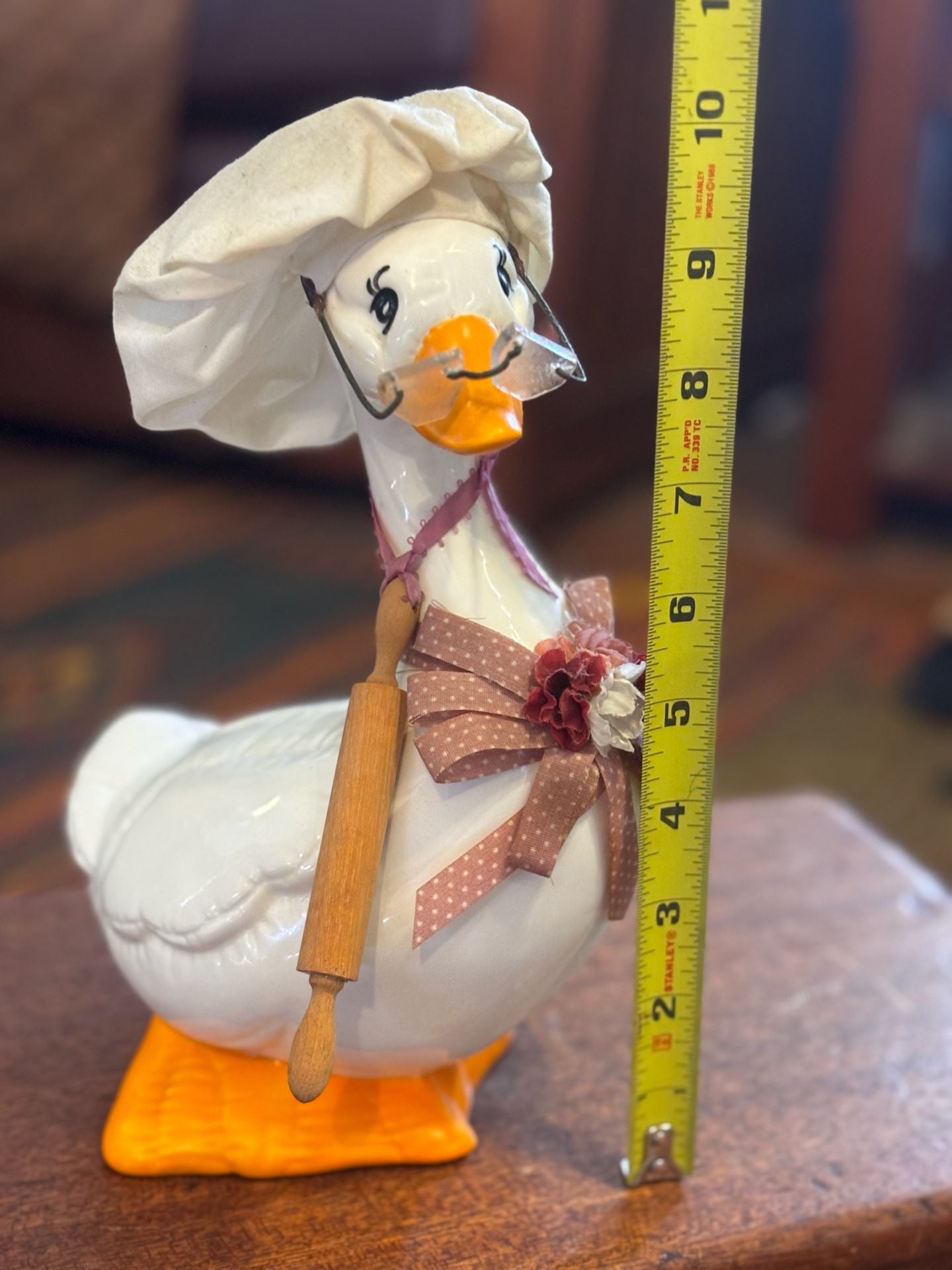 Vintage ‘80s Ceramic Chef Goose Figurine w/ Chef Hat, Rolling Pin & Glasses 10