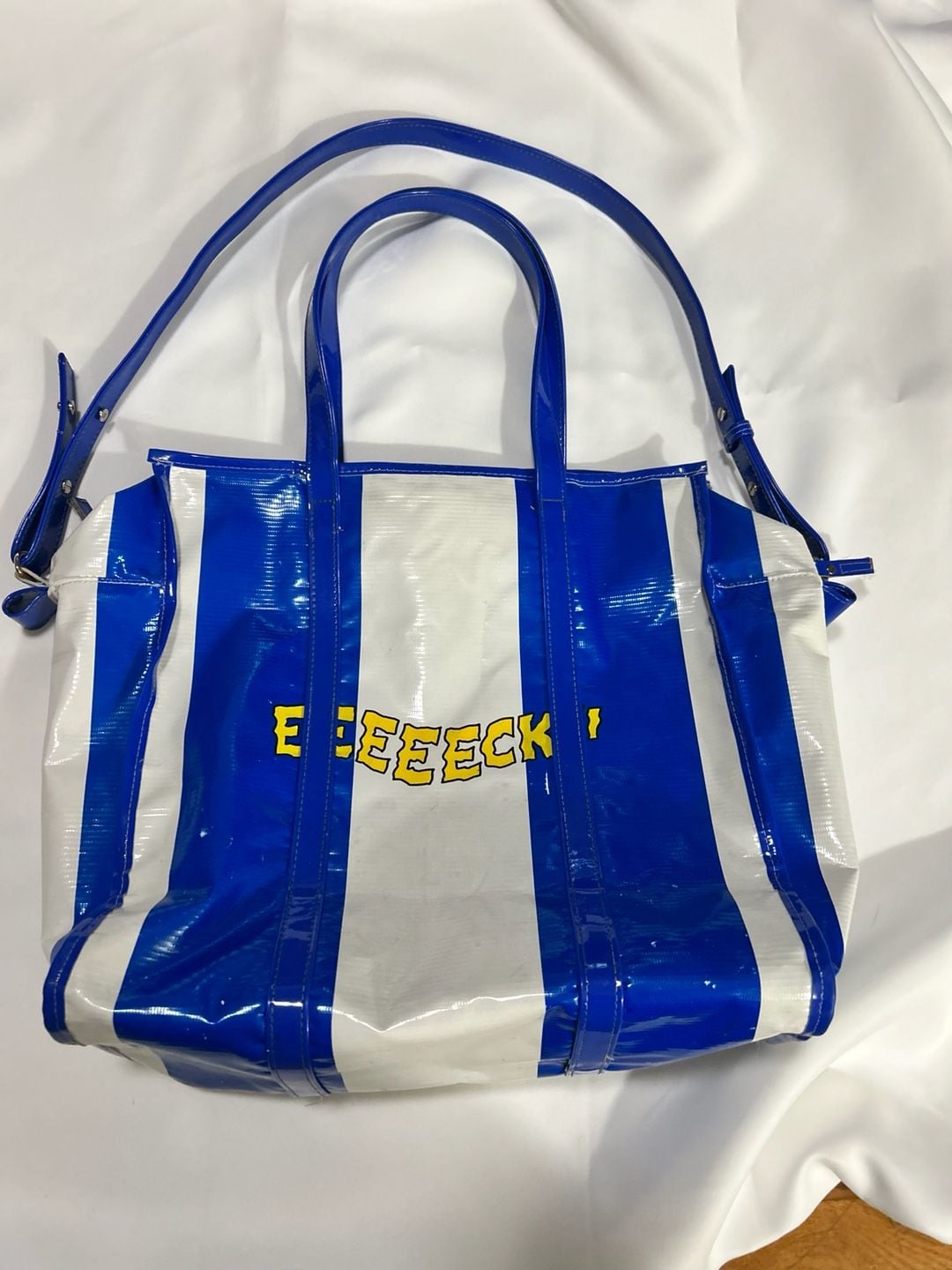 Stereo Vinyls Pink Panther Travel Bag Blue White Striped Tote 2