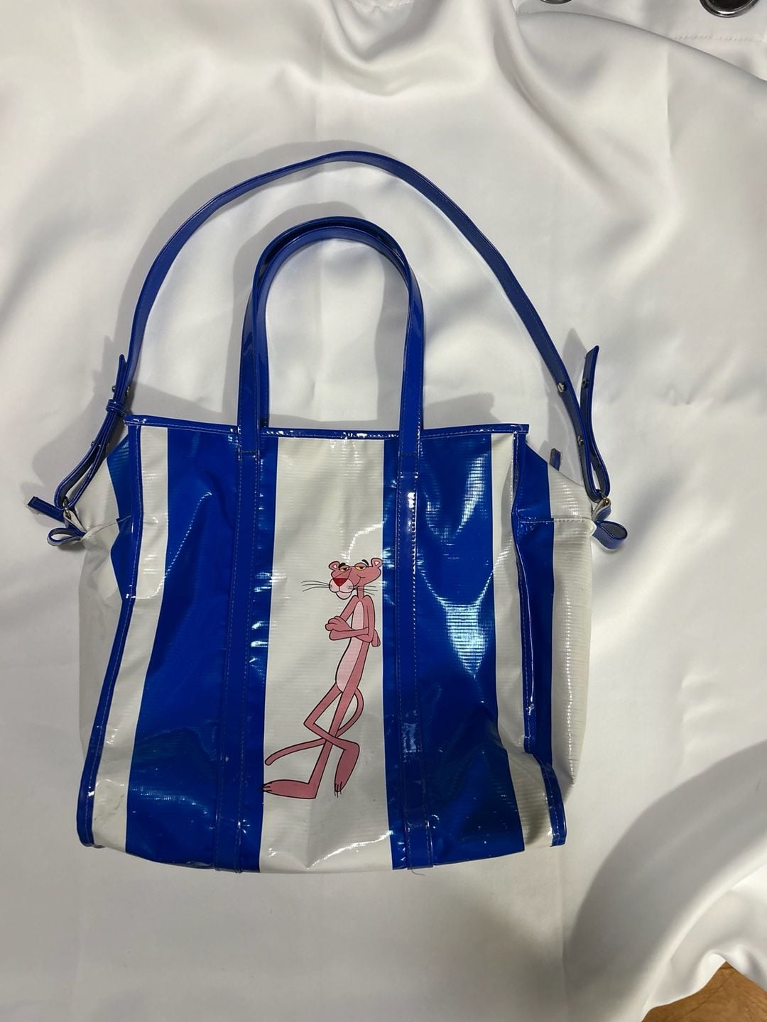 Stereo Vinyls Pink Panther Travel Bag Blue White Striped Tote 3